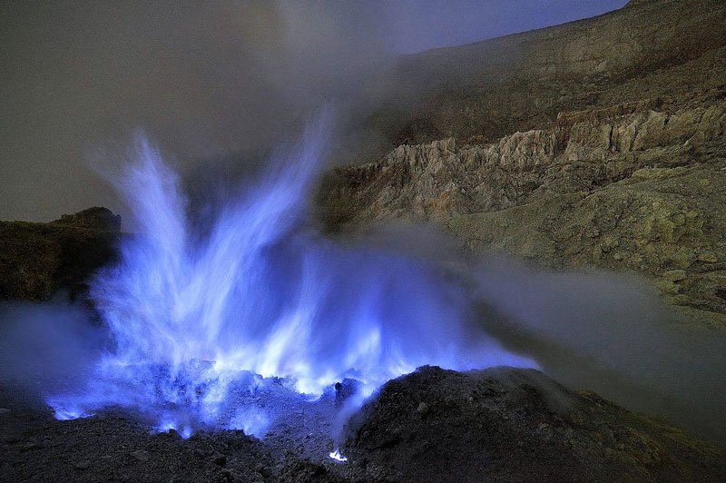 Blue flame of the Ijen Volcano, Java