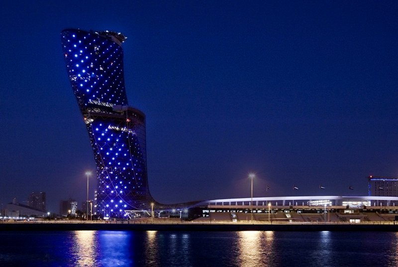 The Capital Gate at night, Abu Dhabi