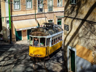 Ride the yellow train in Lisbon
