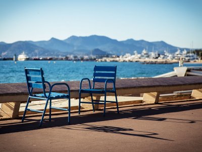 Have a rest in the blue chair on the Promenade de la Croisette in Cannes