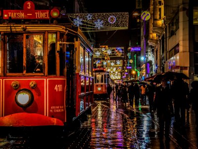 Ride on the old tram in Beyoglu district in Istanbul