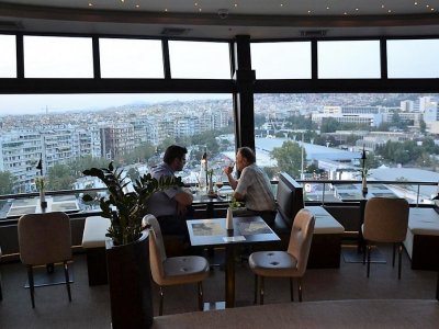Dine in rotating restaurant on the television tower in Thessaloniki