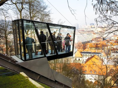 Come up to the castle in a funicular in Ljubljana
