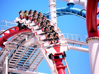 Take roller coaster rides at Universal Park in Singapore