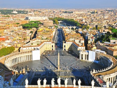Look at Rome and Vatican City from the top of St. Peter’s Basilica in Vatican