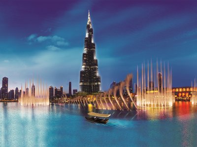 Take the Dubai Fountain lake ride in Dubai