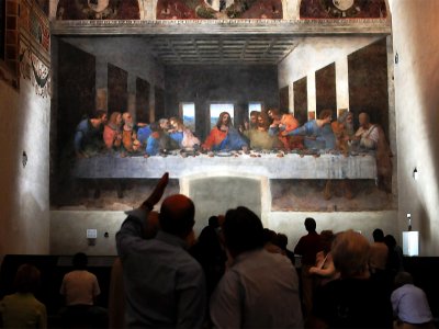 See the famous fresco by Leonardo da Vinci "Last Supper" in Milan