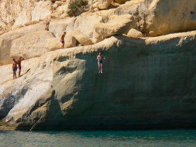 Dive from the rocks on the Matala beach on Crete