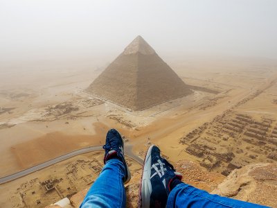 Climb to the top of the Pyramid of Cheops in Cairo