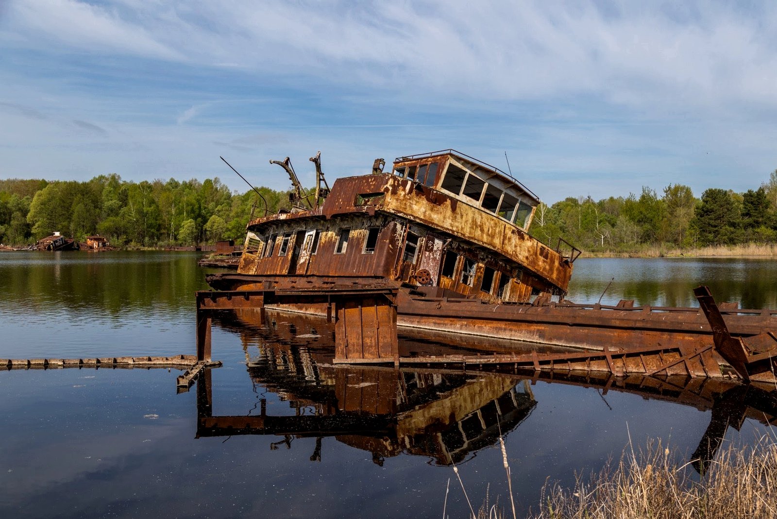 Cemetery of barges and abandoned ships, Chernobyl