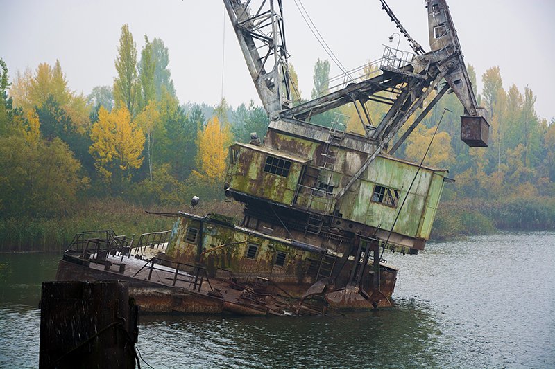 Abandoned floating crane, Pripyat