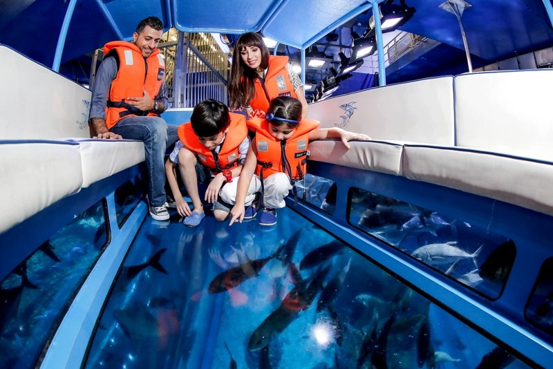 Walk in a boat with a glass bottom, Dubai