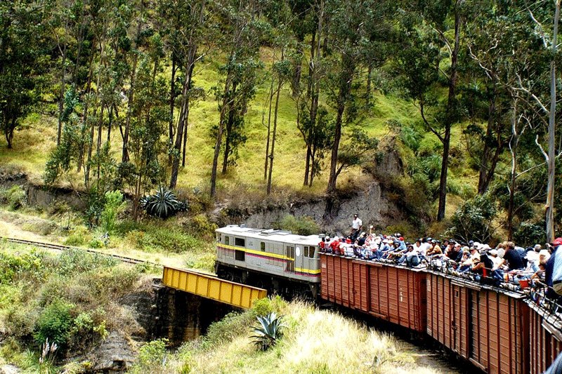 The places on the rooftop are in favor while the train going straight, Alausi