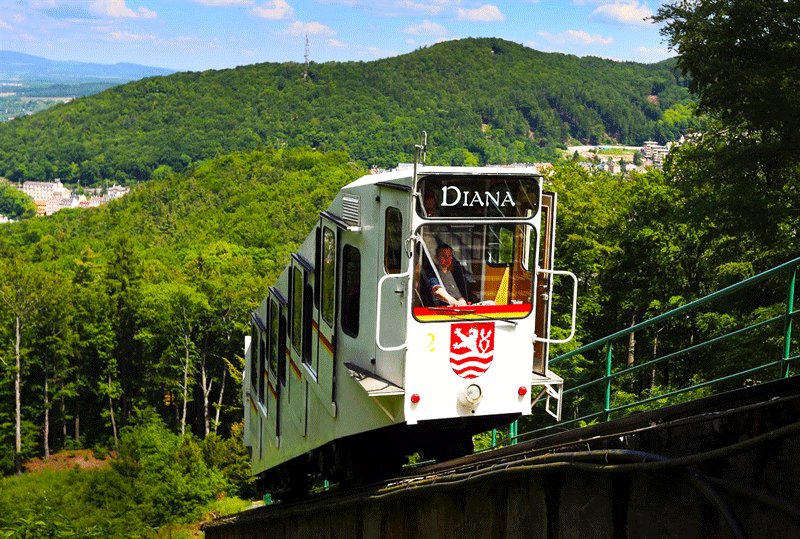 Funicular trip lasts 3 minutes, Karlovy Vary