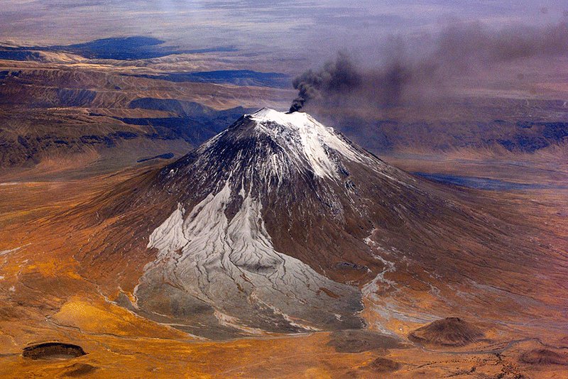 Frozen sodium carbonate on top of the crater resembles snow, Arusha