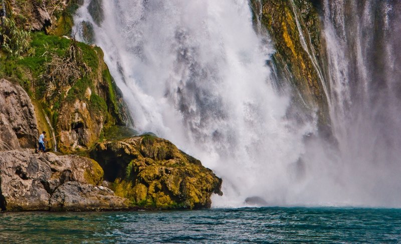 At the foot of the lower waterfall