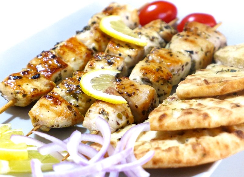 Souvlaki are often served like this