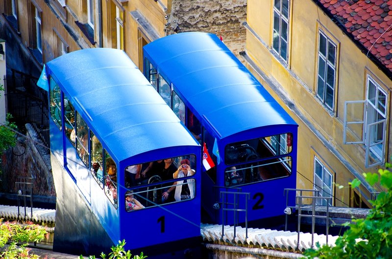 Blue cable car trailers