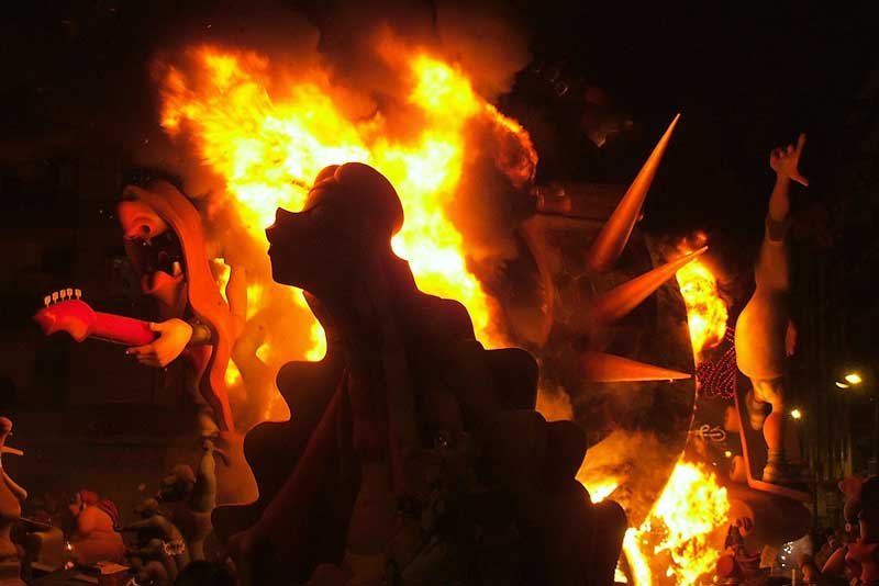 Burning of ninot on Las Fallas in Valencia, Valencia