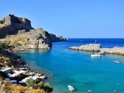 Relax on the beach in the St. Paul's Bay on Rhodes