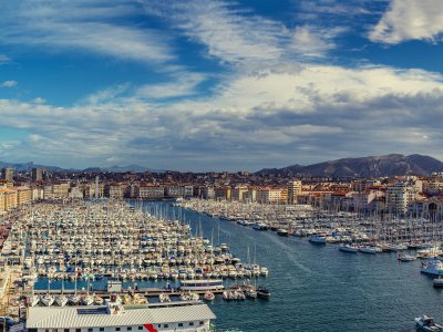 See the Marseille harbor from the fort's walls in Marseille