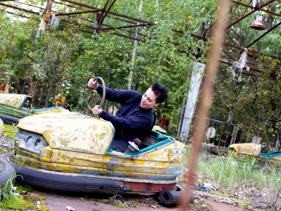 Take a selfie in an amusement park in Chernobyl