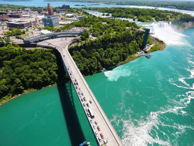 Cross the bridge between Canada and the USA in Toronto