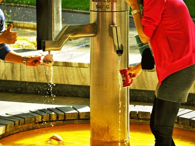 Drink water from a hot spring in Karlovy Vary