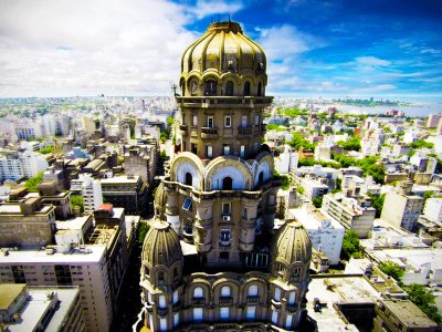 See city panorama from a 105-meter palace tower in Montevideo