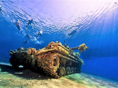 Dive to a sunk tank at the bottom of the Red Sea in Aqaba