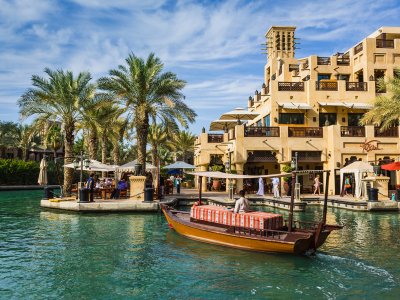 Take the abra boat in Dubai Venice in Dubai