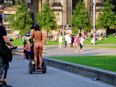 Ride naked on segway on Potsdamer Platz in Berlin