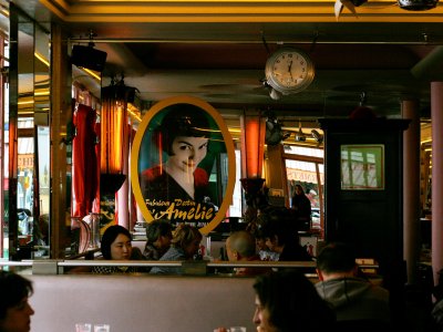 Drink coffee in Cafe des Deux Moulins in Paris